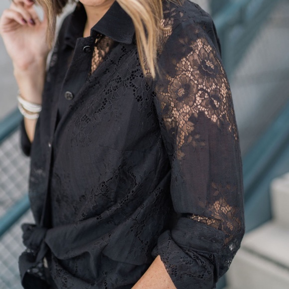 Cabi St. Regis Black Lace Button Up Blouse - Picture 3 of 9